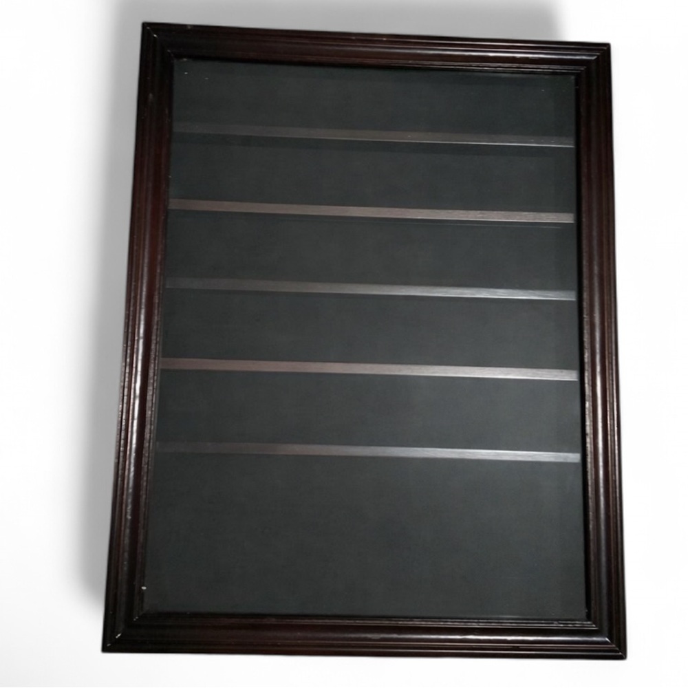 Vintage Wooden Wall Curio Cabinet Glass Door Mini Trinket Display Shelf 17.5x14
